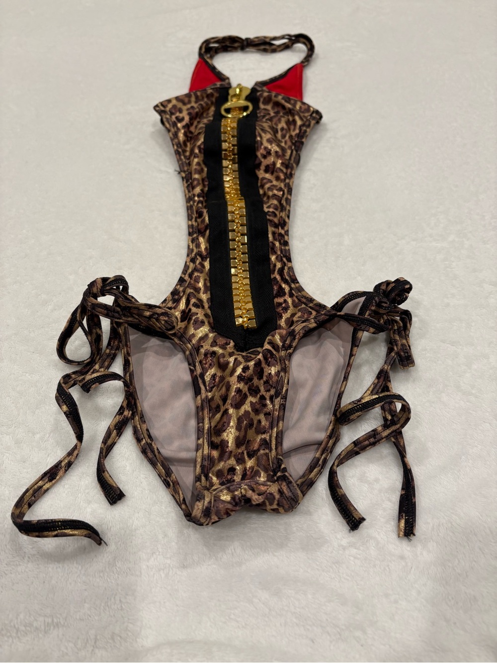 Wild-Side Leopard Zip-Front Monokini Swimsuit / Cutout One Piece